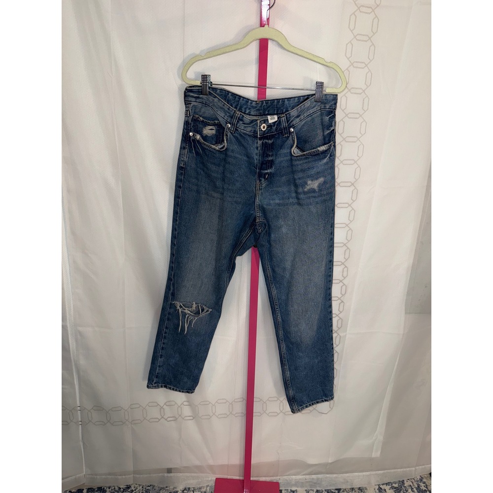H&M Boyfriend Jeans Medium Wash Distressed Ripped Denim Size 31